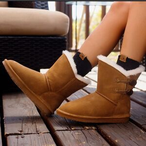 BRAND NEW JUST BE LADIES COG FAUX SUEDE ROUND TOE FAUX FUR WOMEN"S BOOTIES